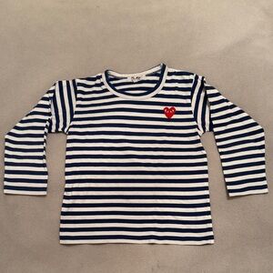 Comme des Garcons PLAY Navy and White Striped Long Sleeve Tee